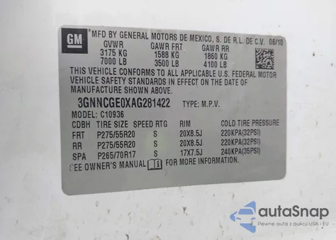 2010 Chevrolet Avalanche 1500 Ltz из США, поврежденный, VIN 3GNNCGE0XAG281422